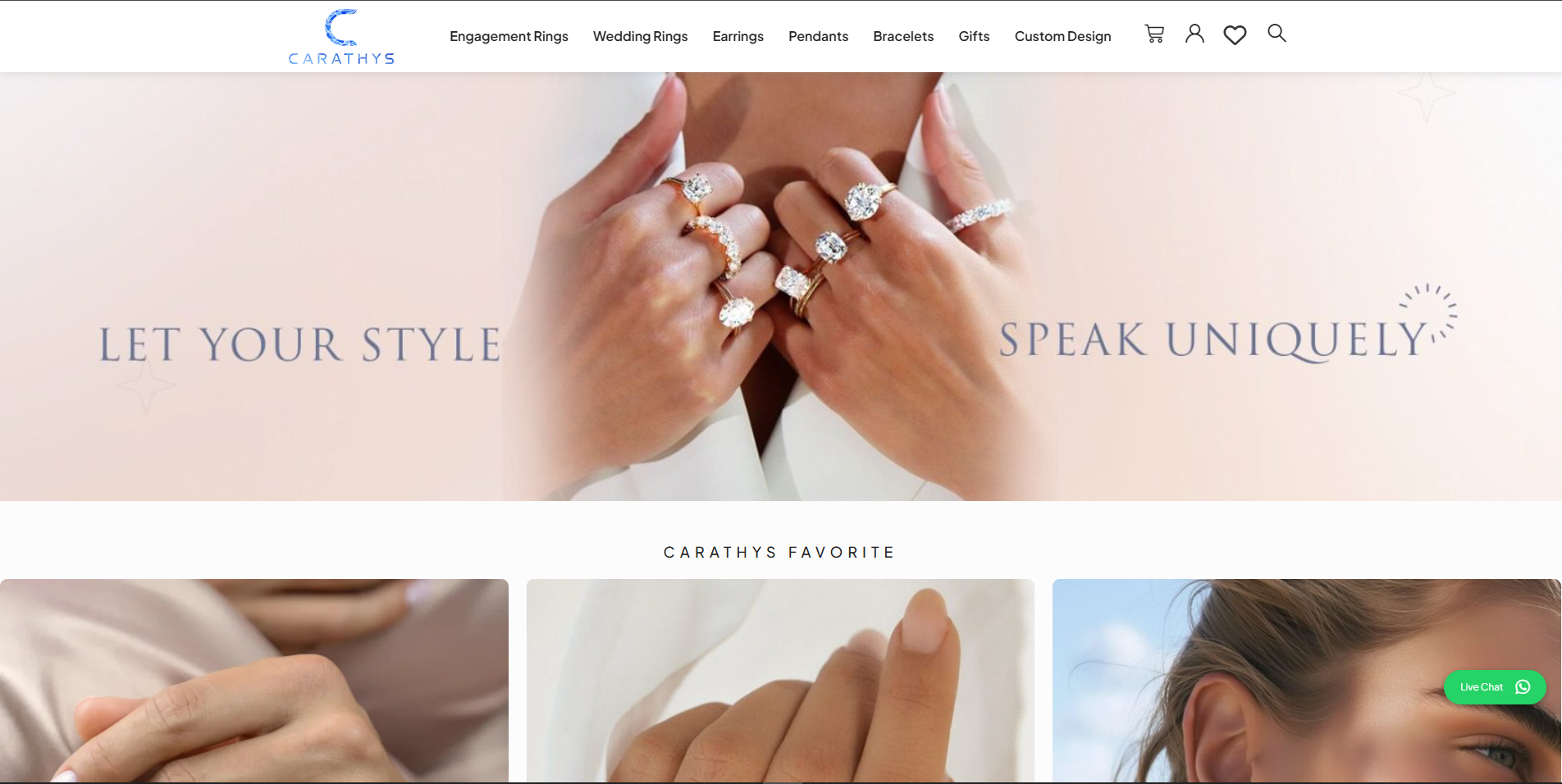 Luxury jewelry e-commerce website interface showcasing premium diamond and gold accessories with elegant and clean UI layout